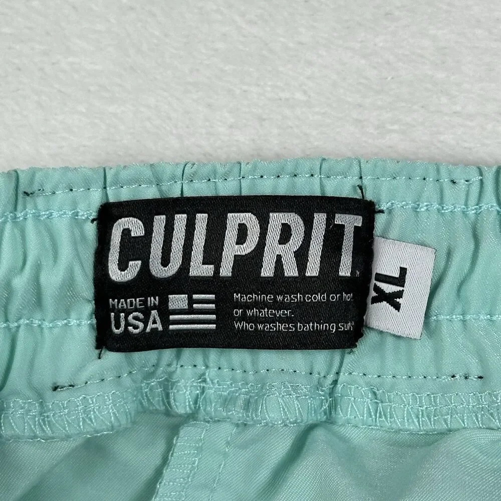 Culprit Mens XL Mint Swim Trunks Made USA Elastic Waist Zip Pocket Shorts